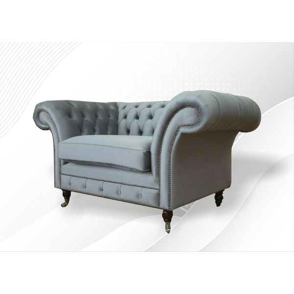 Poltrona Grigia Chesterfield Tessile Soggiorno Divano Monoposto Divano Imbottito Nuovo-image