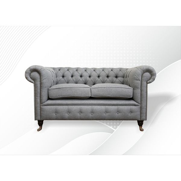 Chesterfield 2 Posti Tessuto Grigio Chiaro Soggiorno Design Imbottitura Divano Divani Tessuto-image