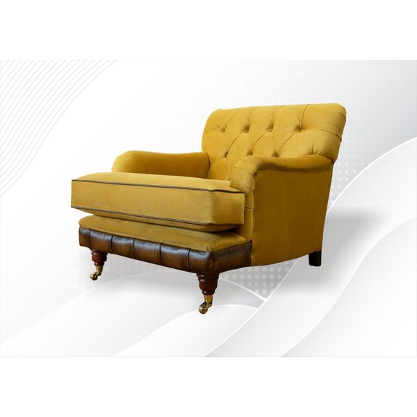 Poltrona Chesterfield Tessuto Giallo Soggiorno Design Tappezzeria Nuovo Design Tessile Lusso-image