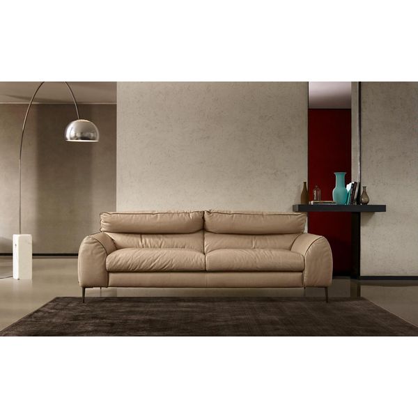 Soggiorno Divano In Pelle Beige Due Posti Design Divani Imbottiti Divani 2 Posti Prianera-image