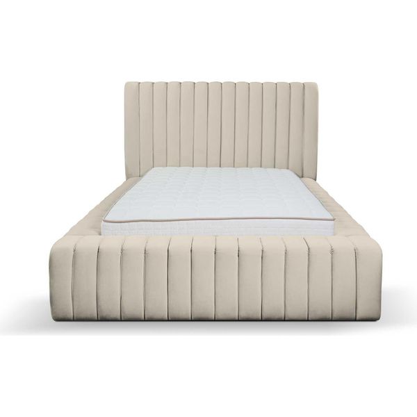 Letto Matrimoniale Di Lusso In Legno Letti Imbottiti Struttura Letto Beige-image
