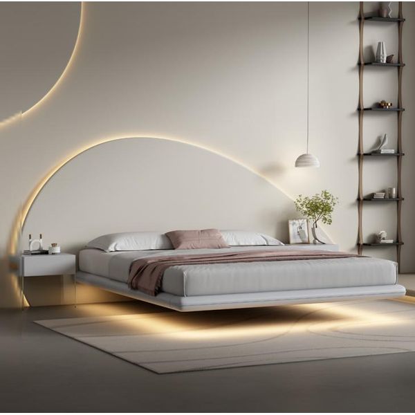 Letto A Parete Grigio Arredo Camera Da Letto Moderno Struttura In Legno Letti Led Nuovo-image