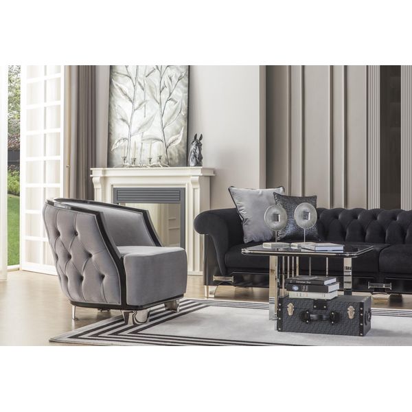 Poltrona Wing Chair Poltrona Cocktail Tessuto Soggiorno Grigio Design Moderno-image