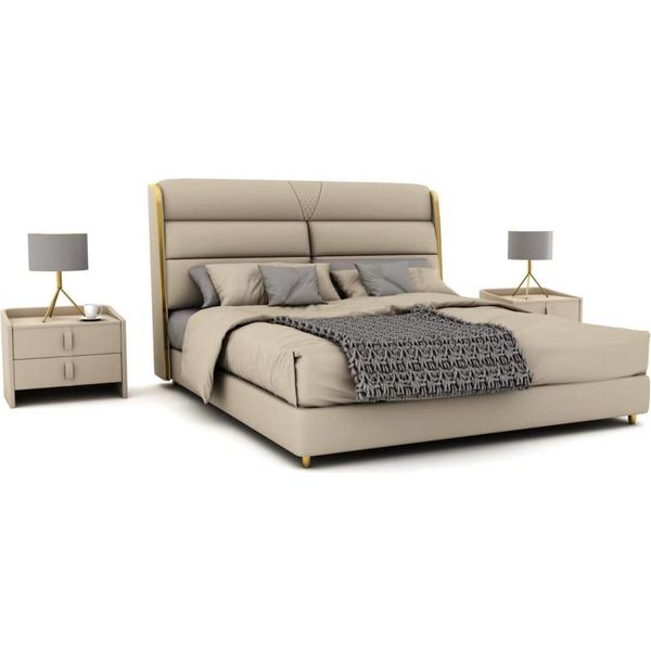 Letto Matrimoniale Beige Chiaro Letti Di Lusso Per La Camera Da Letto Letto Moderno Di Design-image
