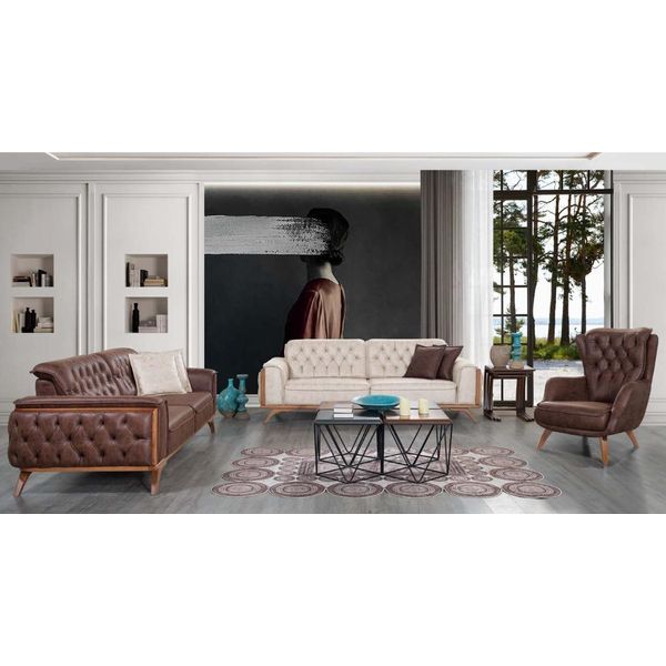 Set Chesterfield In Ecopelle Poltrona Moderna Di Design A Tre Posti 3 Pezzi-image