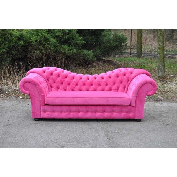 Divano A Tre Posti Di Design Imbottitura Seduta Tessile Divano 3 Posti Chesterfield Rosa Nuovo-image