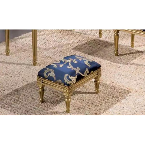 Sgabello Di Lusso Sgabello Classico Di Design Sgabello Imbottito Blu Arredo Tessile-image