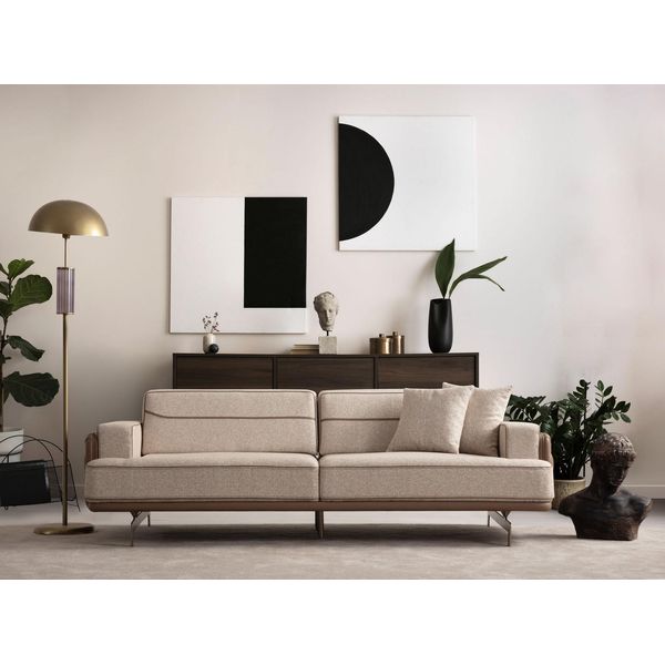 Esclusivo Divano Beige A 3 Posti Arredamento Moderno Soggiorno Divano Imbottito-image