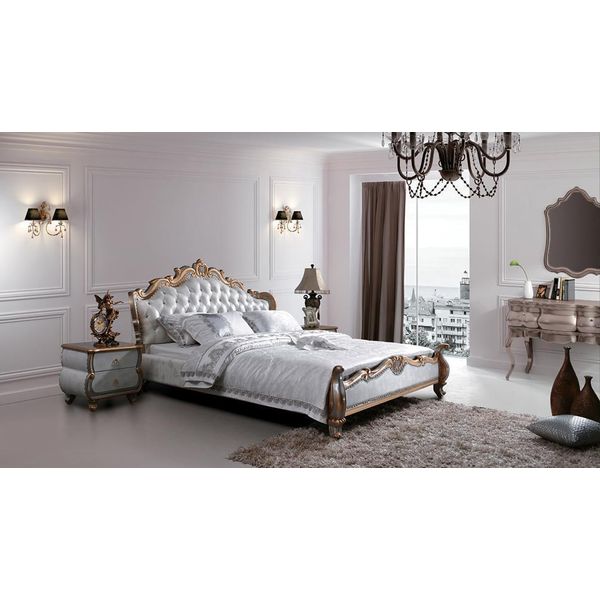Letto Chesterfield Classico Oro Mobili Di Lusso Letti Per La Camera Da Letto In Pelle Barocca-image