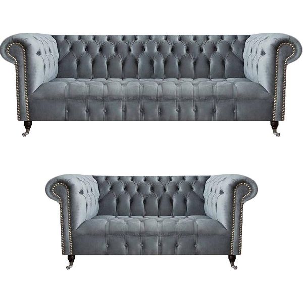 Soggiorno Lusso Poltrona Chesterfield Grigia Nuovo Divano A Tre Posti Divano-image