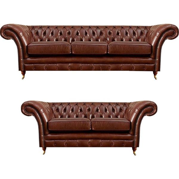 Soggiorno Nuovo Set Di Divani Chesterfield Divano A Tre Posti Con Due Posti-image