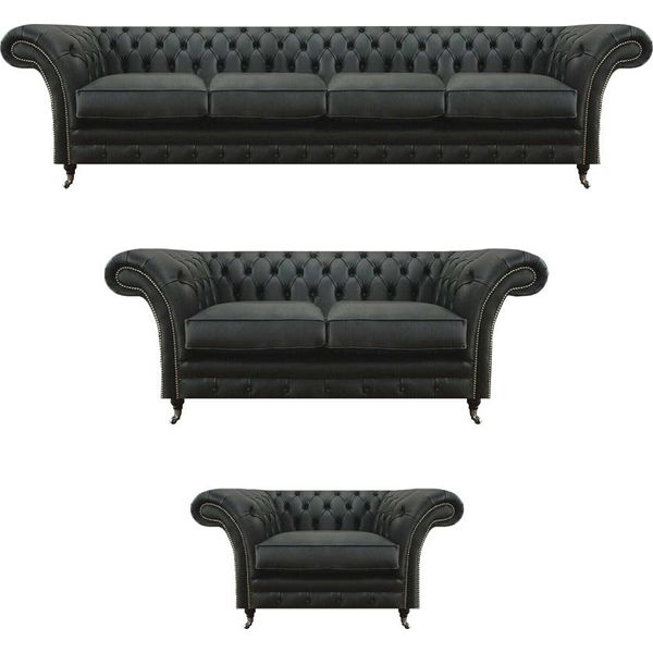 Divani Da Salotto Chesterfield Arredamento Moderno Imbottito Set Di Sedute 3 Pezzi Nuovo-image