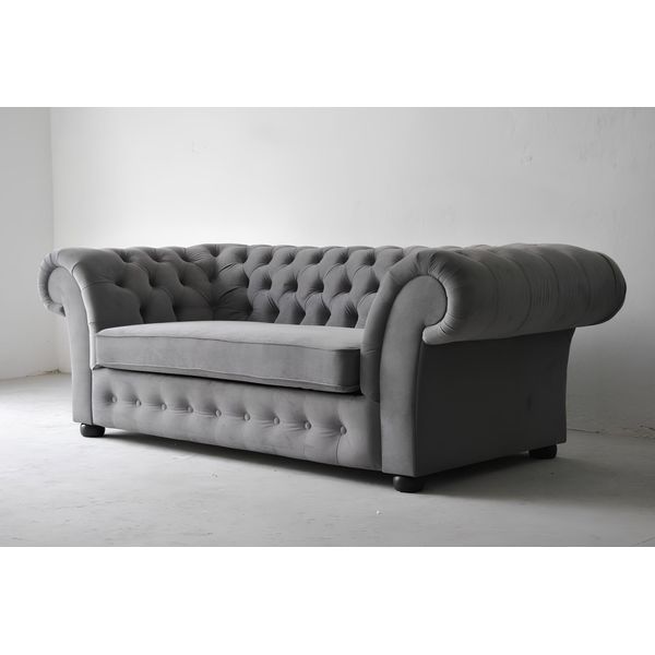 Divano A 3 Posti In Tessuto Di Design Divano Imbottito Tessile Moderno Chesterfield Grigio-image