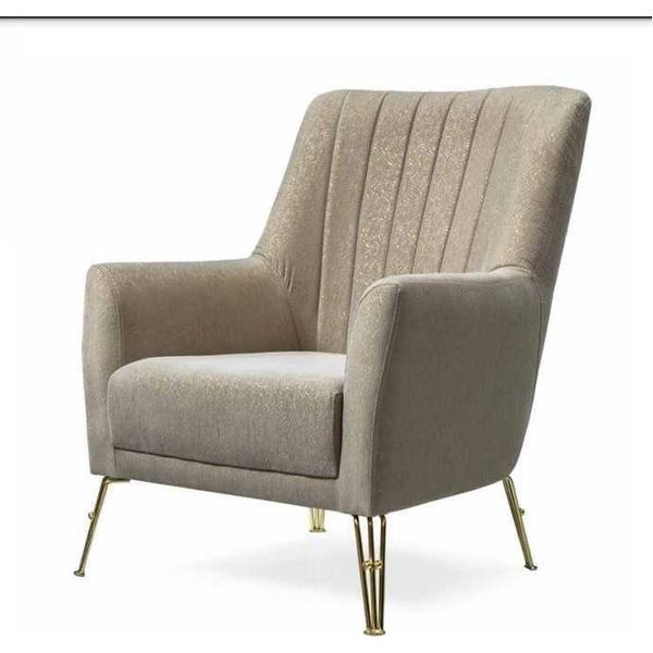 Poltrona Di Design Di Lusso Beige Relax In Legno Con Poltrona In Acciaio Inox Nuova-image