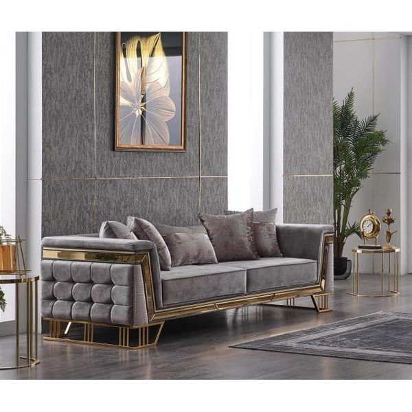 Divano Grigio A Tre Posti Per Soggiorno Di Lusso, Divano Tessile Di Design, Sedute, Mobili-image