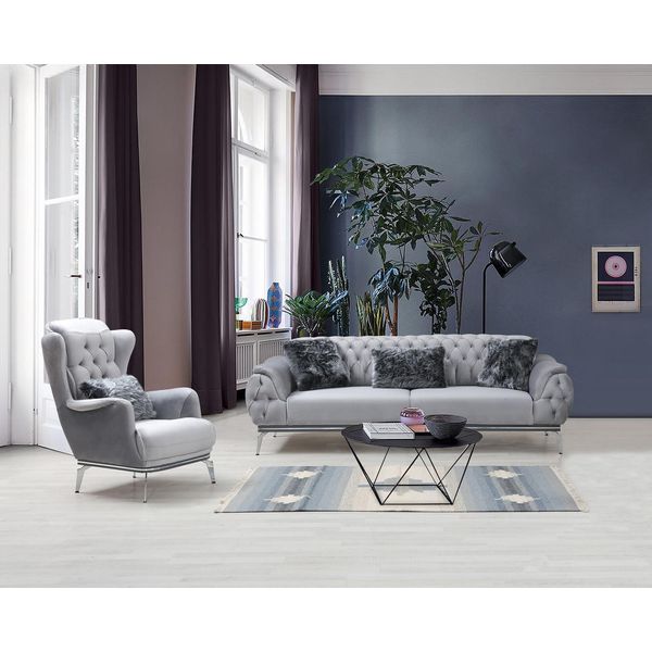 Set Da Salotto Divano 2 Pezzi Con Poltrona Chesterfield Design Tessile Moderno-image