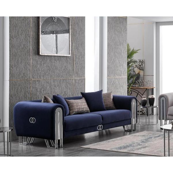 Divano Di Lusso Mobili Imbottiti Divani Soggiorno Blu 240Cm Tre Posti-image