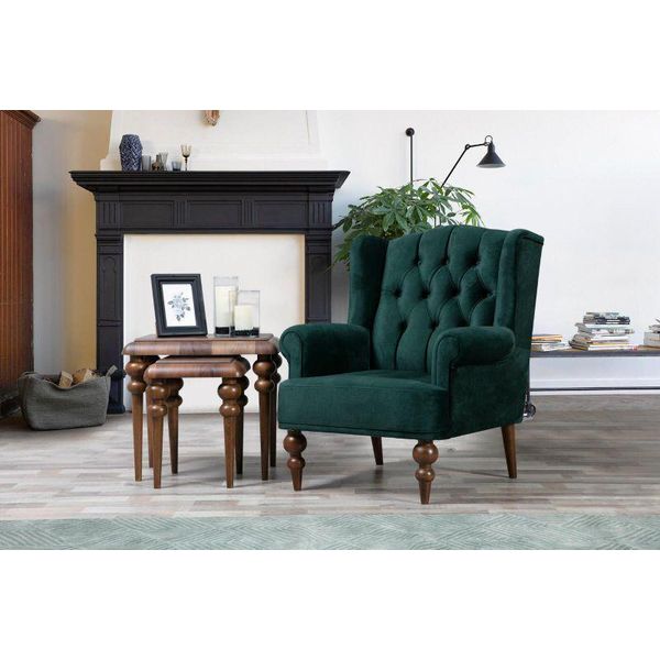 Poltrona Chesterfield Classica Verde Poltrona Ad Ala Imbottita Monoposto-image