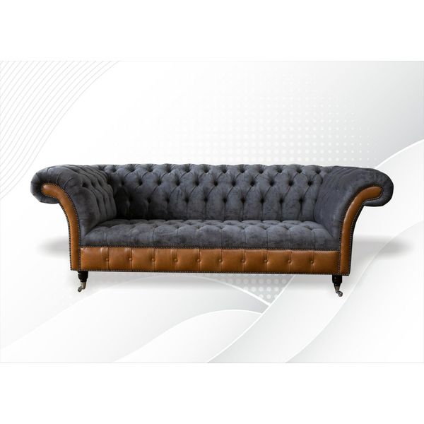 Divano Chesterfield Divano Tappezzato 3 Posti Tessuto Grigio Grigio Divani Divani-image