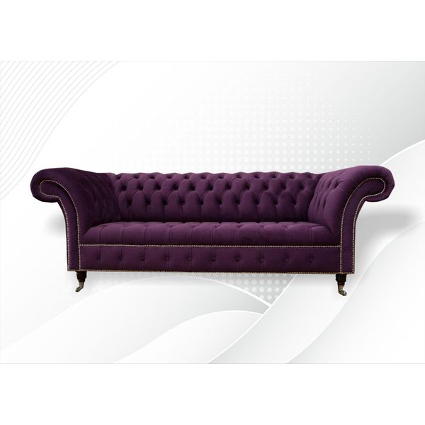 Divano Xxl 3 Posti Divano Chesterfield Imbottito Set Di Sedute In Pelle Tessile Viola-image