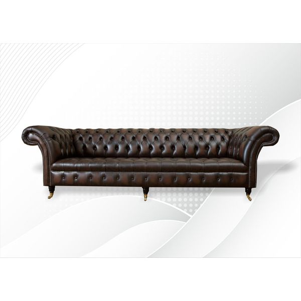 Divano Grande Xxl Divano Chesterfield 265Cm Divani Imbottiti 4 Posti Pelle Tessuto-image