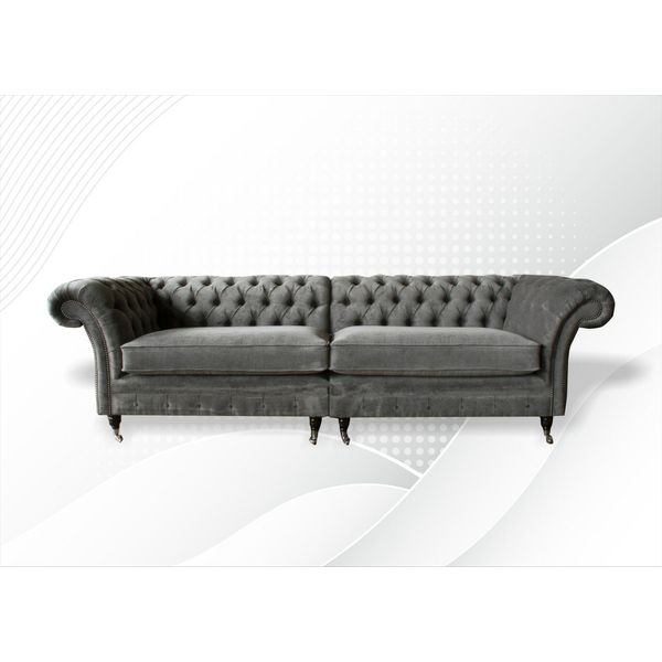 Xxl Divano 4 Posti Divano Chesterfield Tappezzeria Set Di Sedili Pelle Tessile Grigio-image
