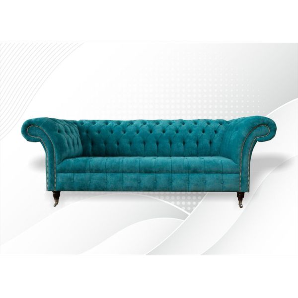 Divano Chesterfield Tappezzeria Divani Tessile Classico Turchese 3 Posti Tessuto Nuovo-image