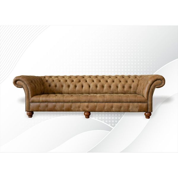 Chesterfield 4 Posti Marrone Chiaro Divano Moderno Di Design Divano In Pelle Mobili Creativi-image