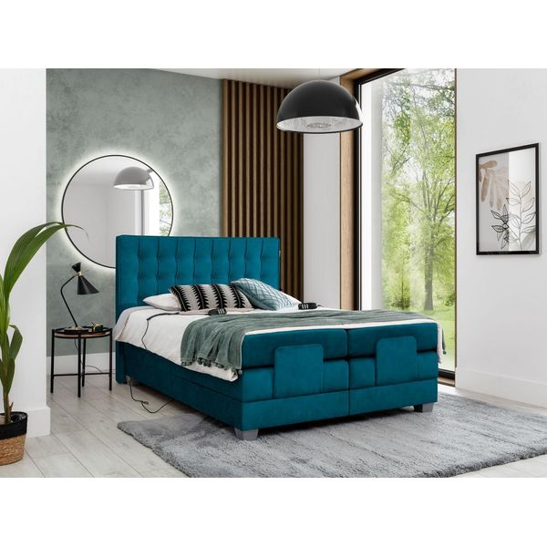 Camera Da Letto Letto Imbottito Letto Matrimoniale Moderno Blu Design Tessile Di Lusso-image