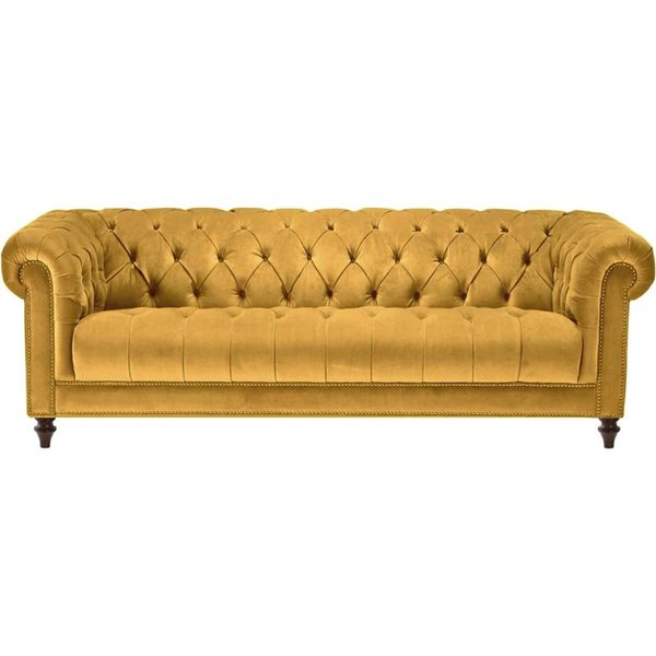 Giallo Tre Posti In Tessuto Salotto Design Divani Imbottiti Divano Chesterfield-image