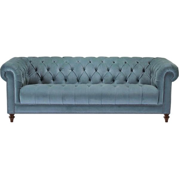Chesterfield Turchese Design Divano Imbottito Divano Nuovo Tre Posti Tessuto Soggiorno-image