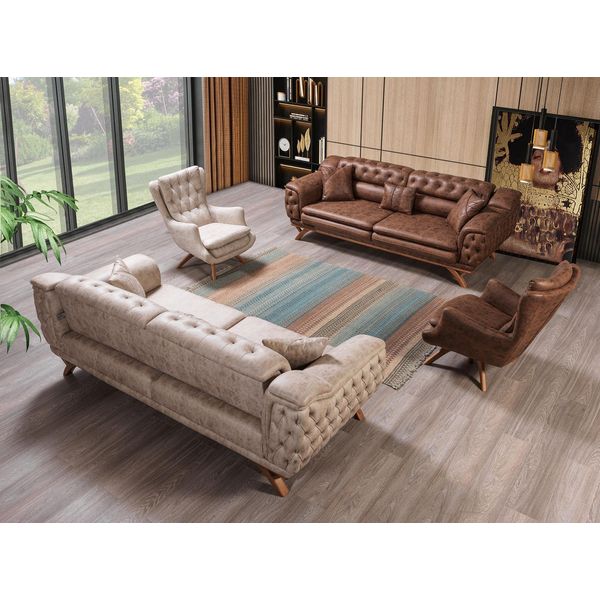 Set Di Divani 3 3 1 Divano Imbottito Set Chesterfield Mobili Da Salotto-image