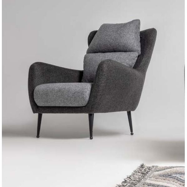 Poltrona In Tessuto Poltrona Soggiorno Wing Chair Grigio Imbottita Seduta Monoposto-image