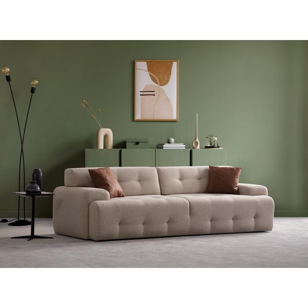Divano A 3 Posti Moderno In Legno Mobili Da Salotto Colore Beige Lusso Luce-image