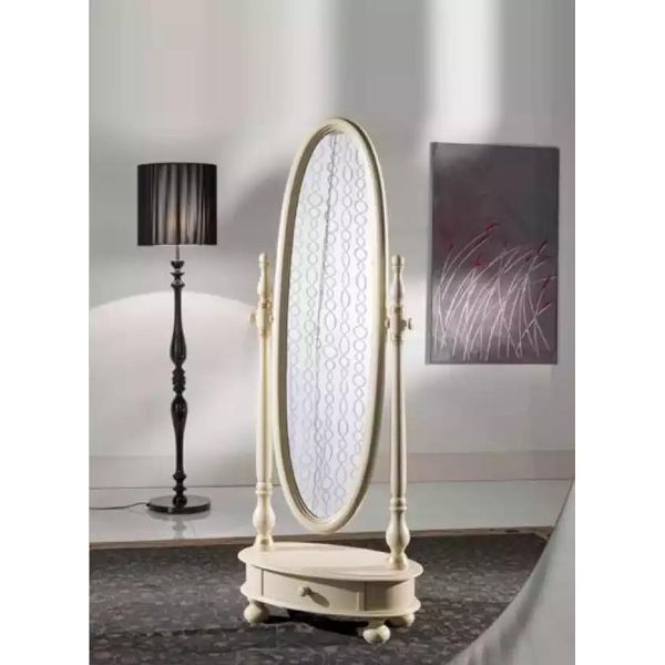 Soggiorno Classico Grande Specchio Da Terra Beige Cornice In Legno Design Nuovo-image