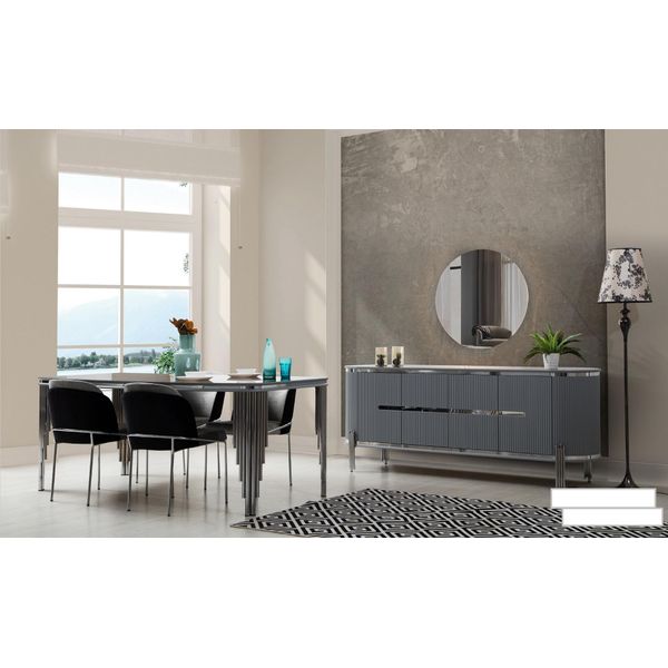 Set Sala Da Pranzo Lusso Tavolo Da Pranzo Gruppo Sedie Set Tavolo Legno Comò 6 Pezzi.-image