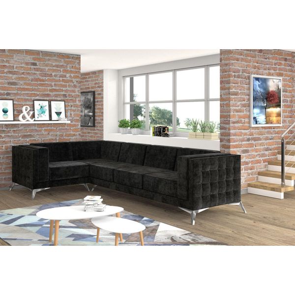 Divano Angolare Chesterfield A L In Tessuto Design Divano Imbottito Seduta Divano Angolare In Tessuto Nuovo-image