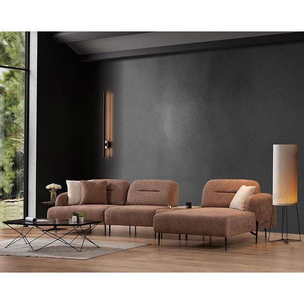 Divano Angolare Marrone Per Il Soggiorno, Tappezzeria Di Design Zona Giorno Divano A L-image
