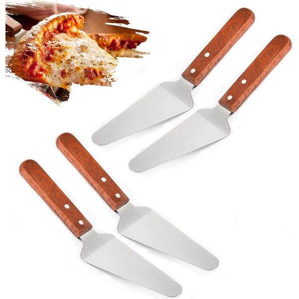 4 Spatole In Acciaio Inox | Set Giratutto Con Manico In Legno | Sollevatore Per Pizza | Spatola Per Arrosti - Paletta Per Padella | Girarrosto | Spatola Da Griglia | Raschietto Da Cucina | Girarrosto Per Hamburger-image