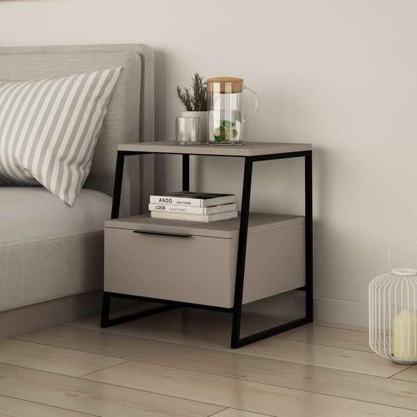 Decortie Pal Comodino Moderno Con Cassetto Moka Chiaro Multiuso , 45 X 40 X 50 Cm-image