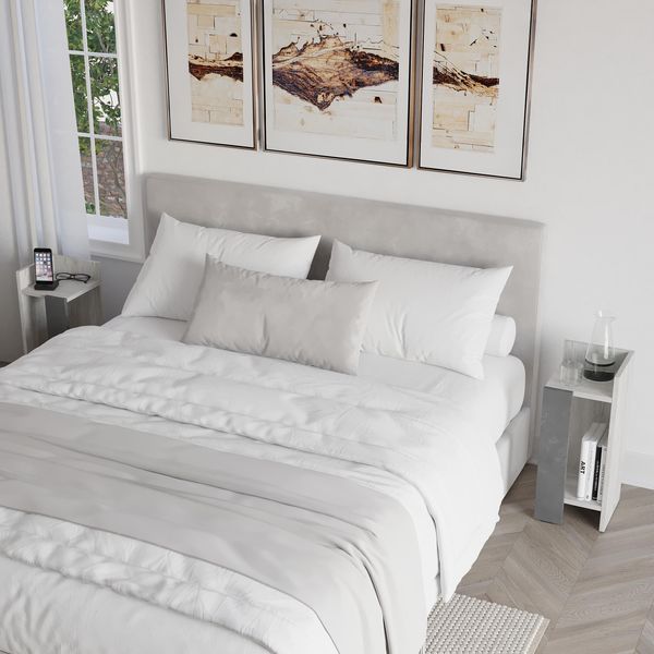 Decortie Elos Set Di Comodini Moderni Bianco Antico Grigio Retrò, 27 X 25 X 60 Cm-image