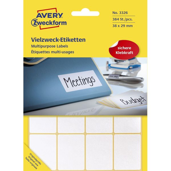 Avery Zweckform® 3326 3326 Etichette Universali - 38 X 29 Mm, Bianco, 384 Etichette/24 Fogli, Permanenti-image