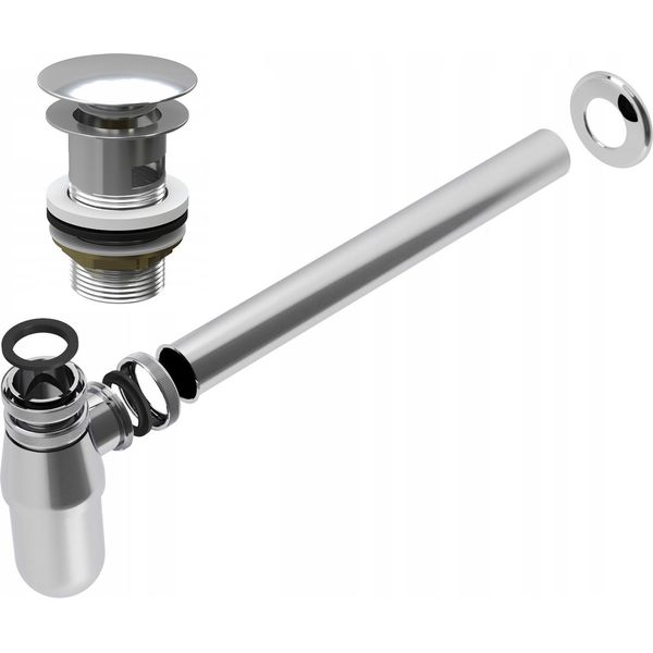 Sifone Per Lavello In Ottone Cromato + Tappo A Scatto-image