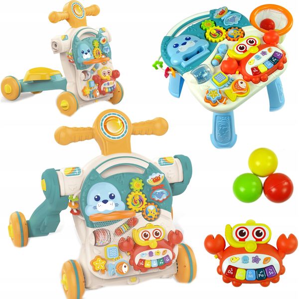 Coil Girello 4 In 1, Giocattolo Educativo, Giocattolo Musicale, Girello Per Bambini, Girello Con Luce E Musica, Monopattino, Tavolo Da Gioco, Regolabile In Altezza, Da 12 Mesi, Verde-image