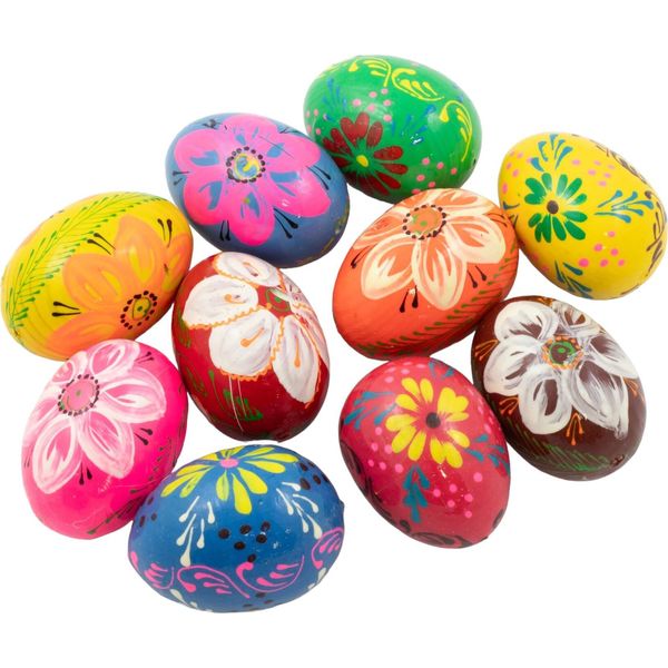 Uova Medie In Legno Decorate A Mano, Uova Di Pasqua Dipinte, 10 Pezzi-image