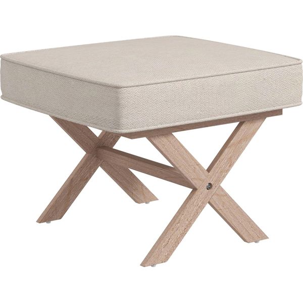 Sgabello Homcom, Panca Imbottita Effetto Lino, Poggiapiedi Con Seduta Imbottita, Tappetino Antiscivolo, Poggiapiedi Pouf In Legno, Per Soggiorno, Camera Da Letto, Beige-image