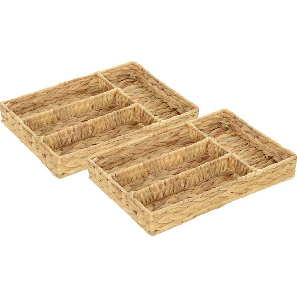 Homcom Set Di 2 Cestini Portaoggetti, Cestini Intrecciati In Giacinto D'acqua, Per Riporre E Organizzare, Per Soggiorno, Cucina, Camera Da Letto, 36 X 26 X 5 Cm, Legno Naturale-image