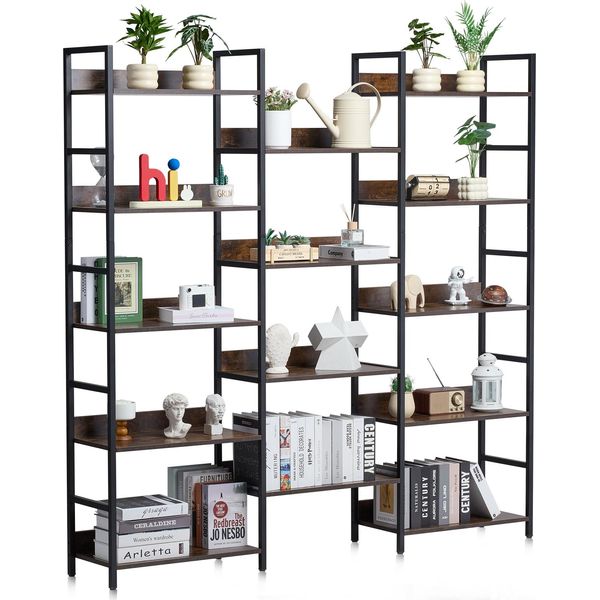 Succebuy Libreria In Metallo A 14 Livelli, Libreria In Stile Industriale Rustico, Scaffale Aperto, Espositore Indipendente Per Soggiorno, Camera Da Letto E Ufficio-image