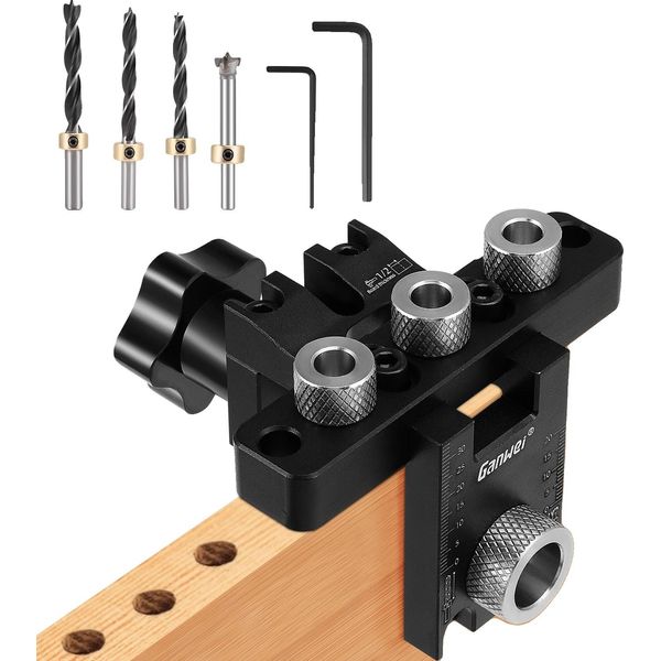 Dima Di Foratura Per Tasselli Per Legno, Guida Di Foratura Regolabile, Funzionalità 3 In 1, Nero-image
