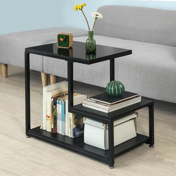 Sobuy Tavolino Con Piano In Vetro Tavolino Da Divano Tavolino In Vetro Tavolino Con 3 Ripiani Nero, Wht Circa: 65X55X35Cm FBT65-SCH-image